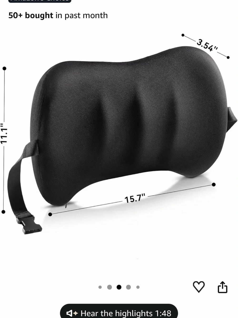 Black Memory Foam Lumbar Support Pillow for VR & Seat Comfort
